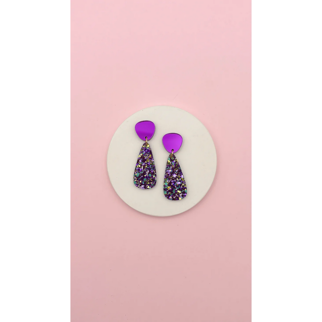 Boucles d'oreilles Henriette - Violet miroir / confettis multicolores