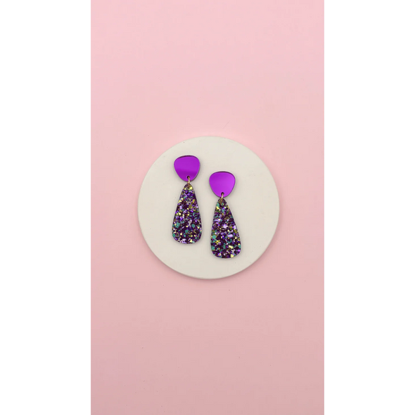 Boucles d'oreilles Henriette - Violet miroir / confettis multicolores