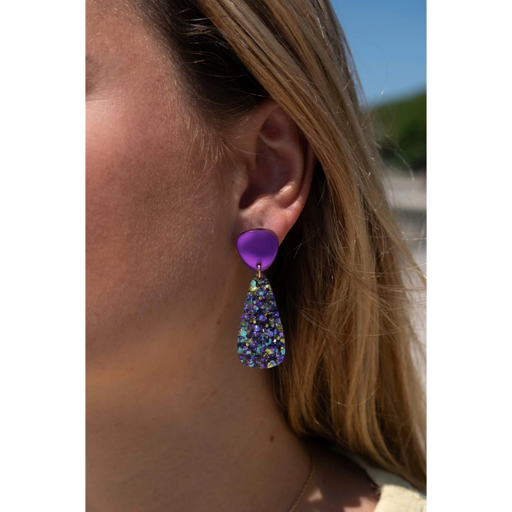 Boucles d'oreilles Henriette - Violet miroir / confettis multicolores