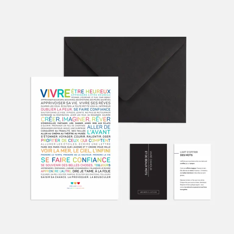 Carte - mini affiche Vivre, être heureux (couleurs)