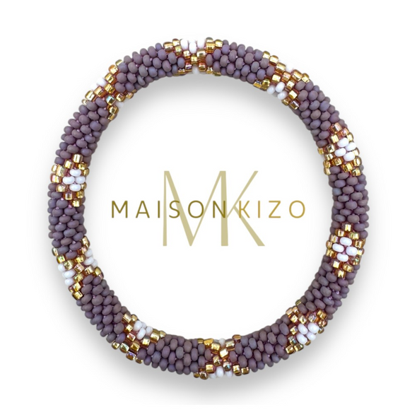 Bracelet népalais Mauve, blanc, or