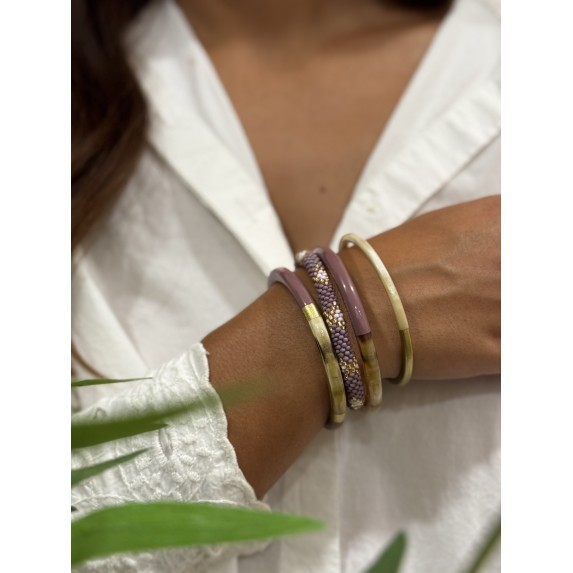 Bracelet népalais Mauve, blanc, or