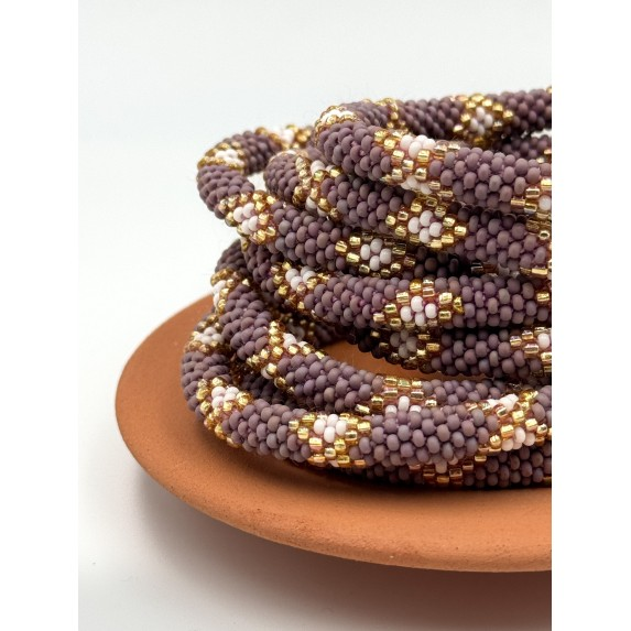 Bracelet népalais Mauve, blanc, or