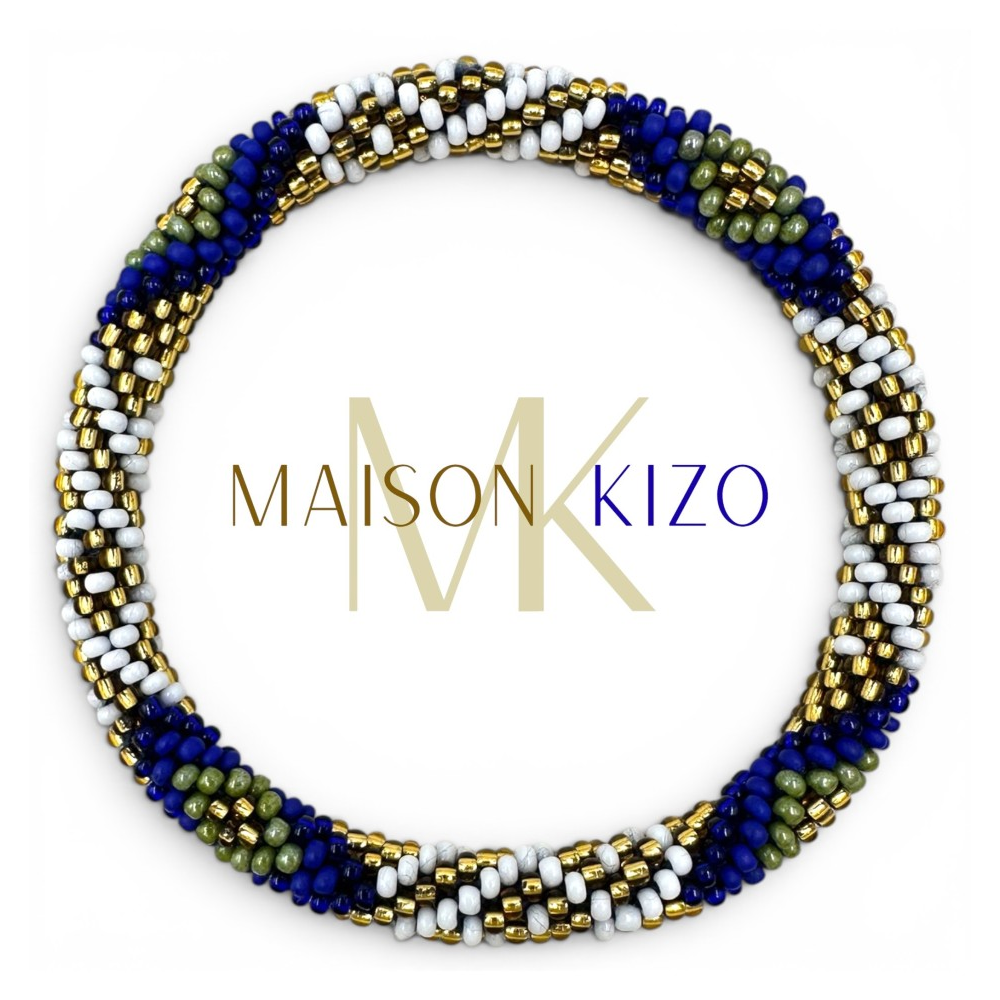 Bracelet népalais Bleu, blanc, or, vert