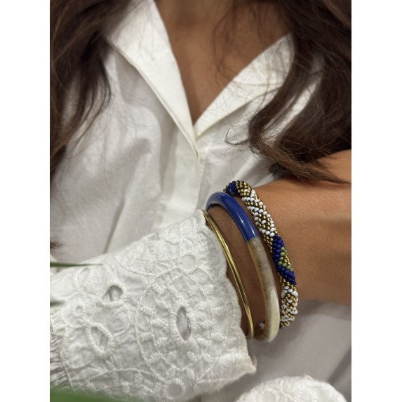 Bracelet népalais Bleu, blanc, or, vert