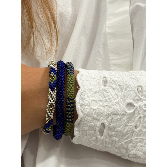 Bracelet népalais Bleu, blanc, or, vert