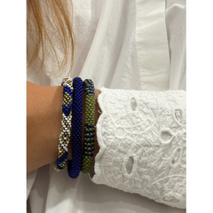 Bracelet népalais Bleu, blanc, or, vert