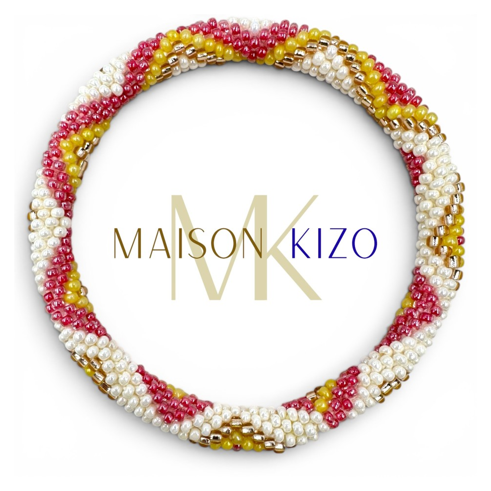Bracelet népalais Rose, blanc, jaune