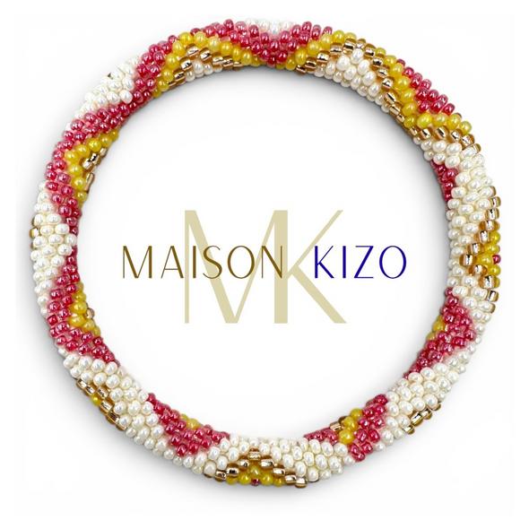 Bracelet népalais Rose, blanc, jaune