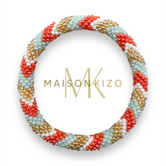 Bracelet népalais Corail, blanc, or, bleu