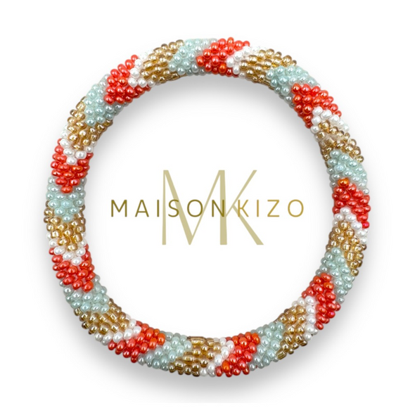 Bracelet népalais Corail, blanc, or, bleu
