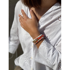 Bracelet népalais Corail, blanc, or, bleu