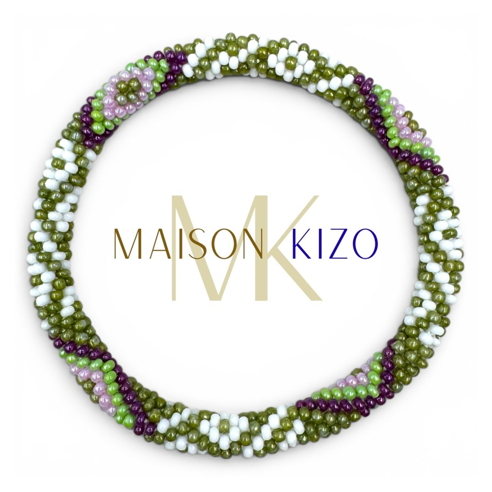 Bracelet népalais Mauve, vert, blanc, rose