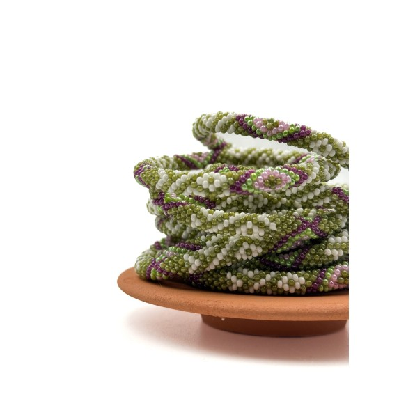 Bracelet népalais Mauve, vert, blanc, rose
