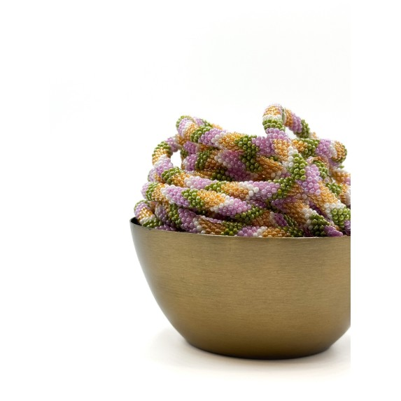 Bracelet népalais Rose, vert, blanc, or