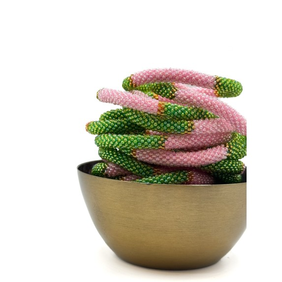 Bracelet népalais Rose, vert, or