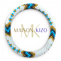 Bracelet népalais Blanc, bleu, gris, or