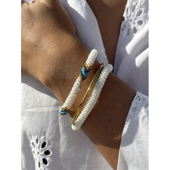 Bracelet népalais Blanc, bleu, gris, or