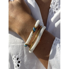 Bracelet népalais Blanc, bleu, gris, or