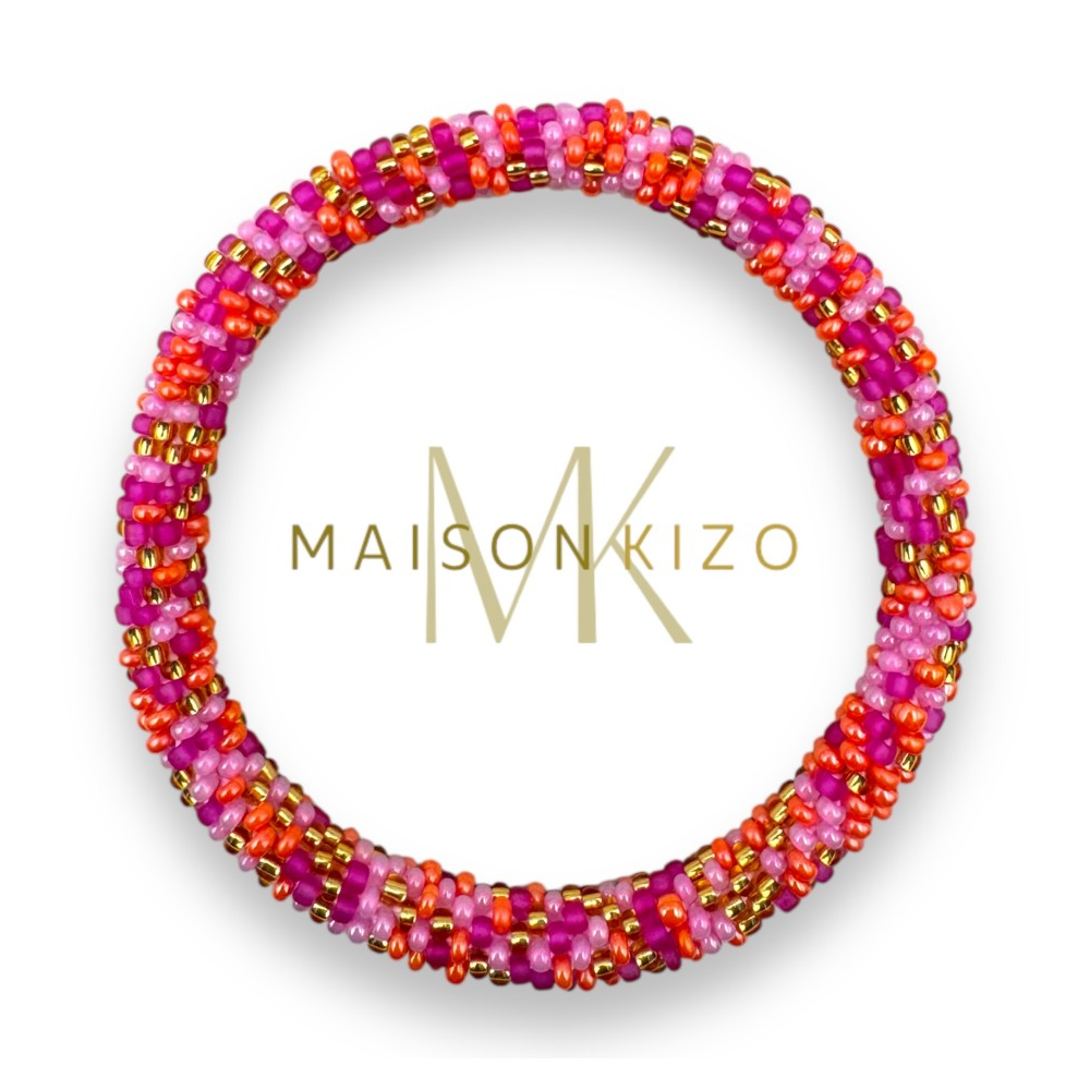 Bracelet népalais Rose, corail, or