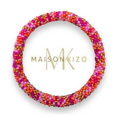 Bracelet népalais Rose, corail, or