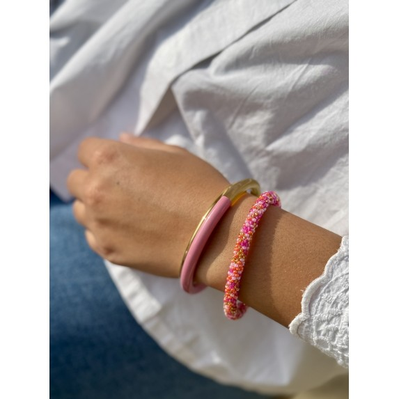 Bracelet népalais Rose, corail, or
