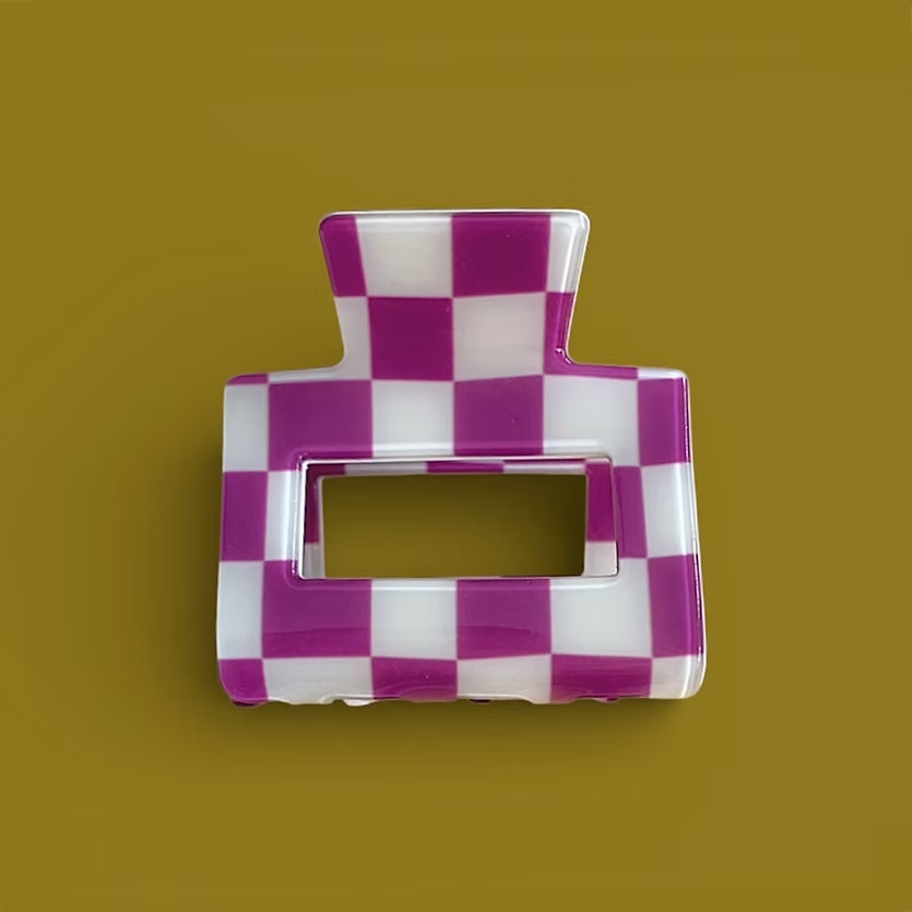 Pince croco damier violet/écru