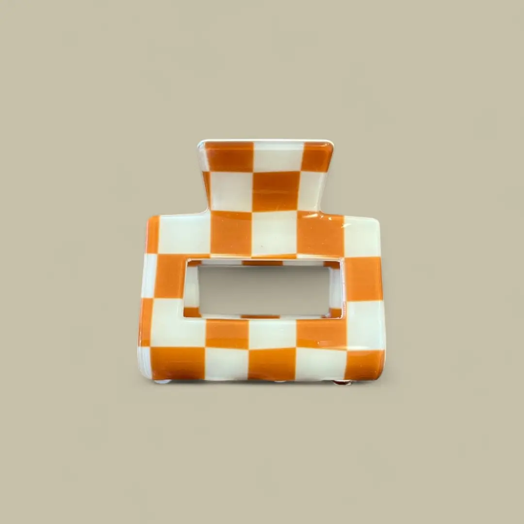 Pince croco damier orange/écru