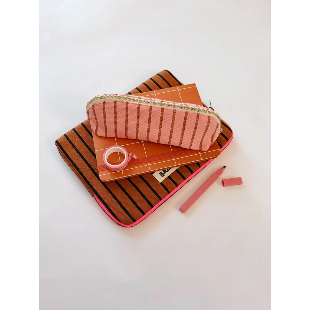 Trousse Gaston - Rayures tennis Pecan / Strawberry