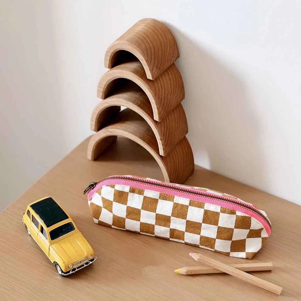 Trousse Gaston - Damier Ecru / Caramel