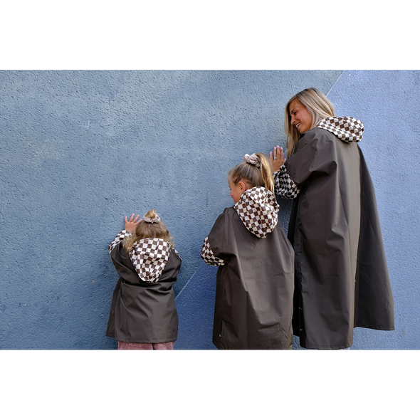 Poncho long Damiers Kaki Kids