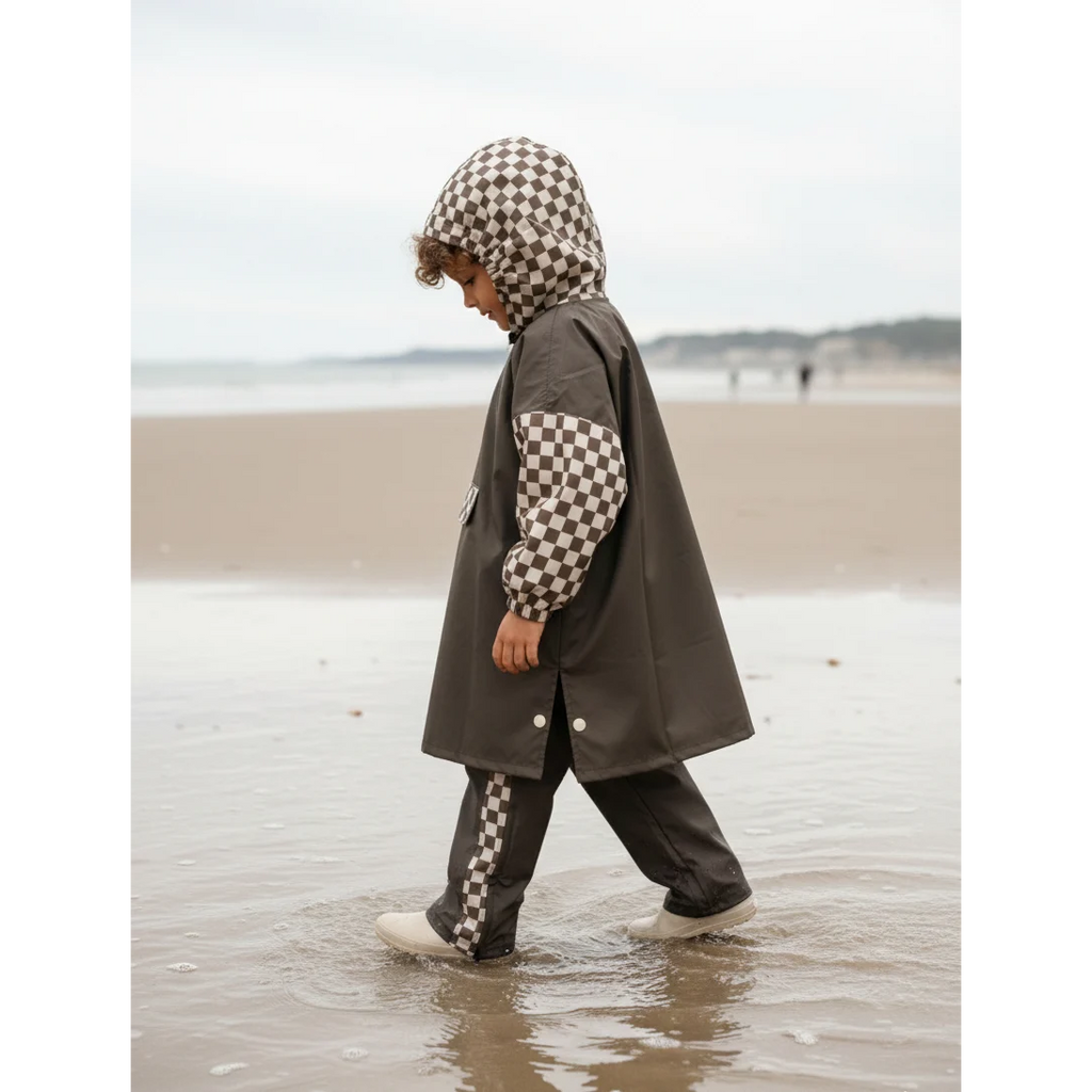 Poncho long Damiers Kaki Kids
