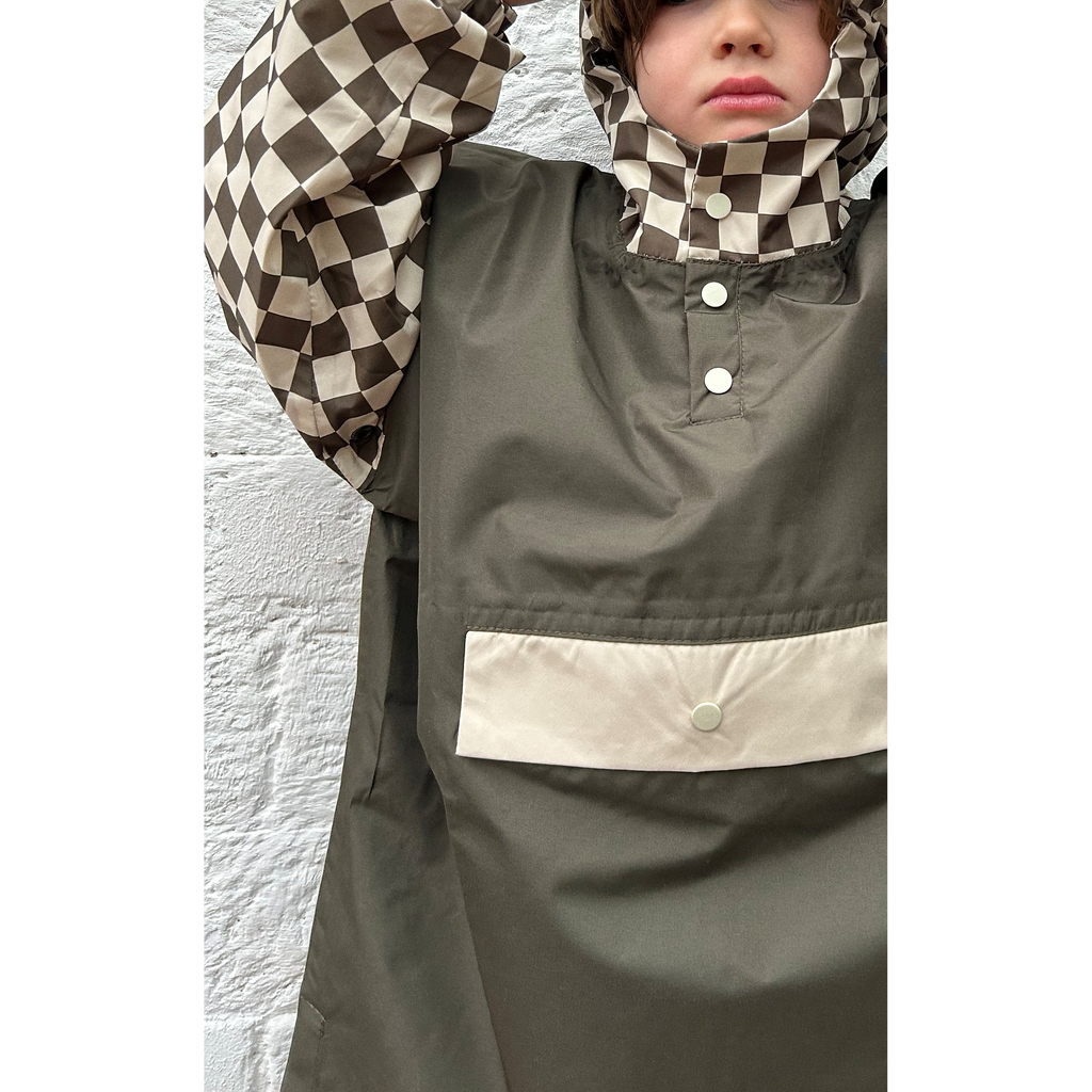 Poncho long Damiers Kaki Kids