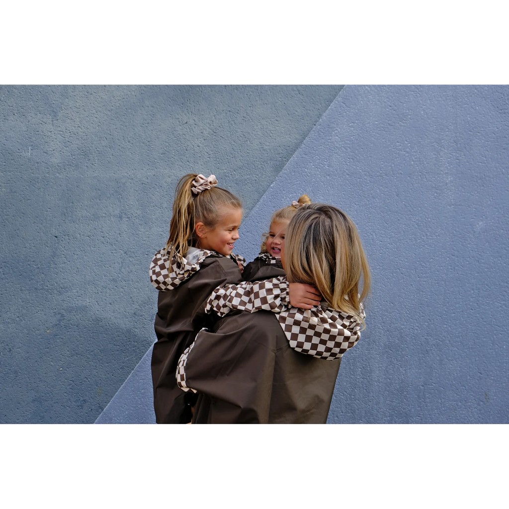 Poncho long Damiers Kaki Kids