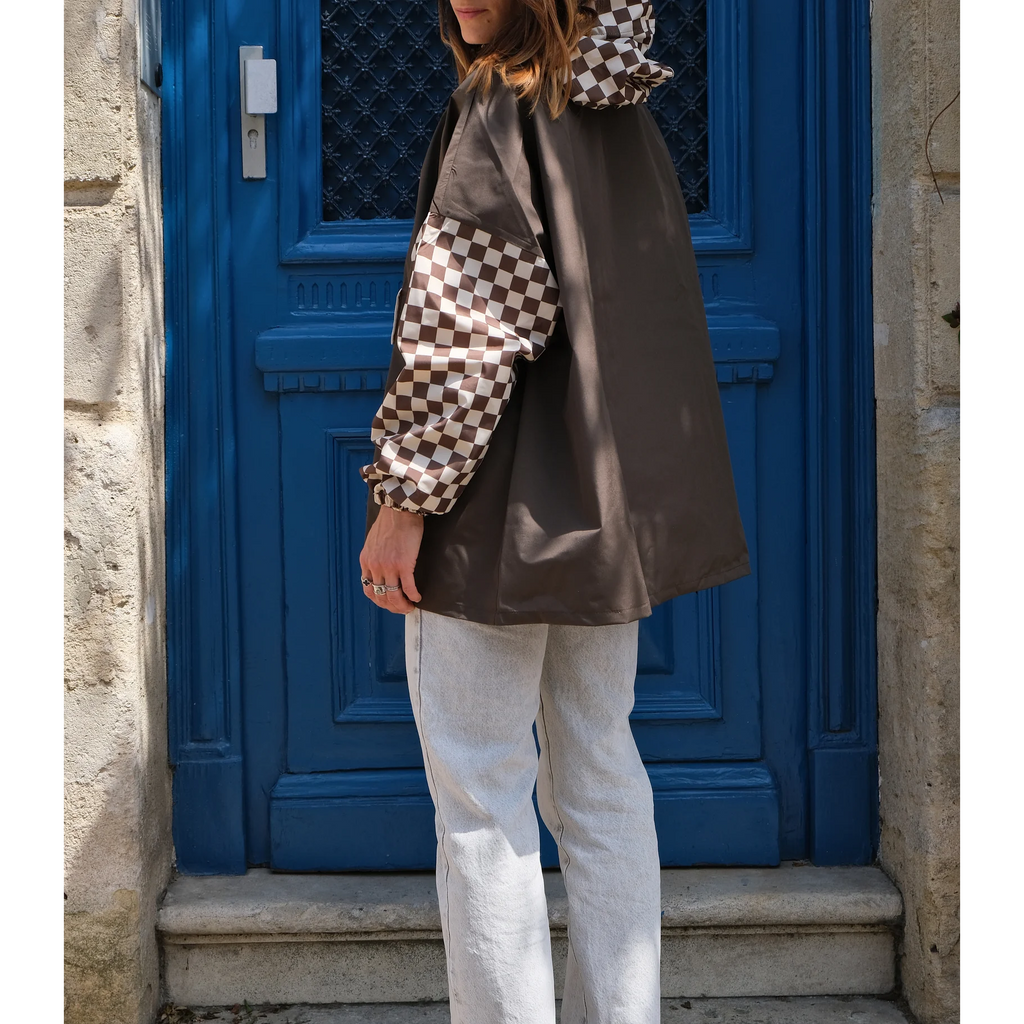 Poncho court Damier Kaki