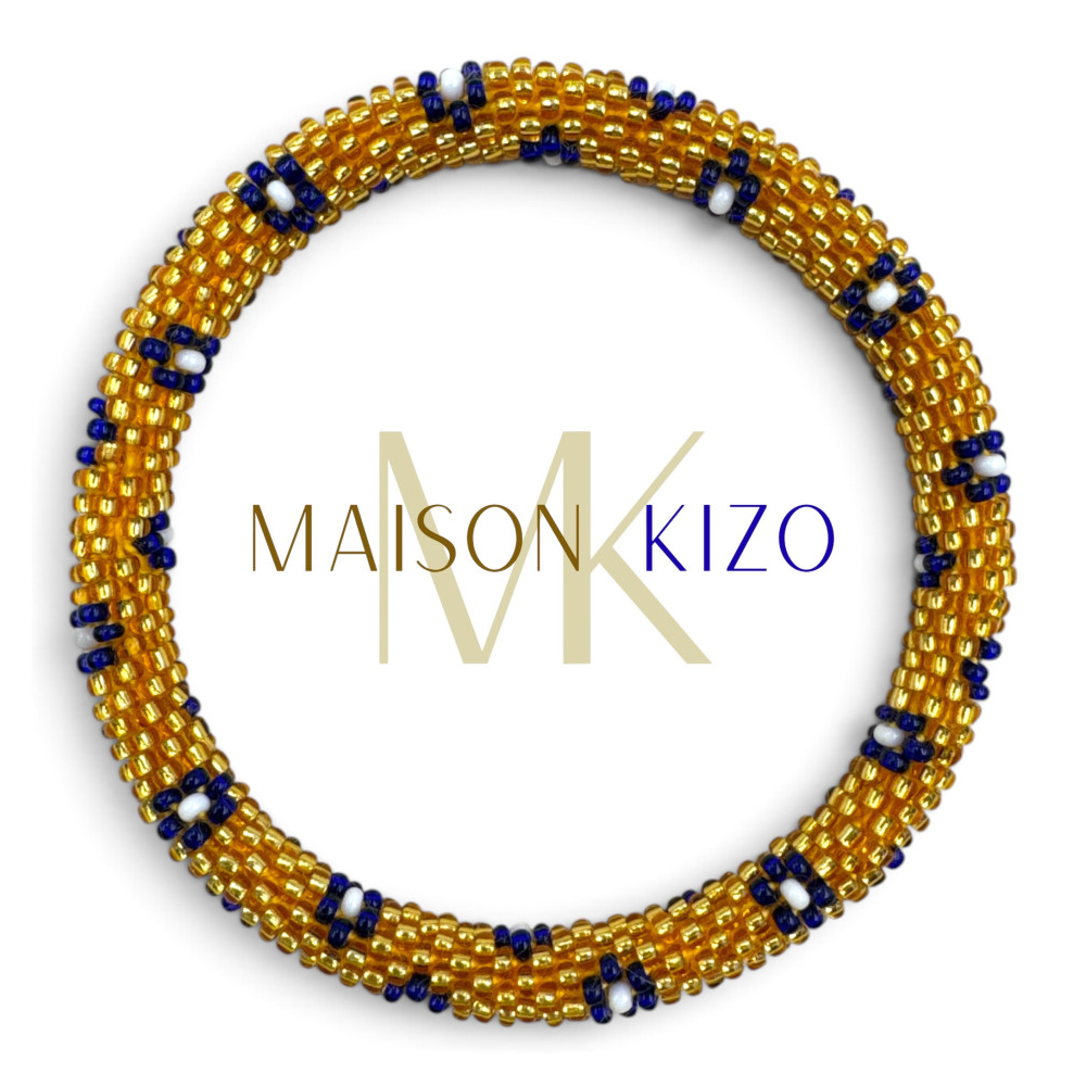 Bracelet népalais Or, bleu, blanc