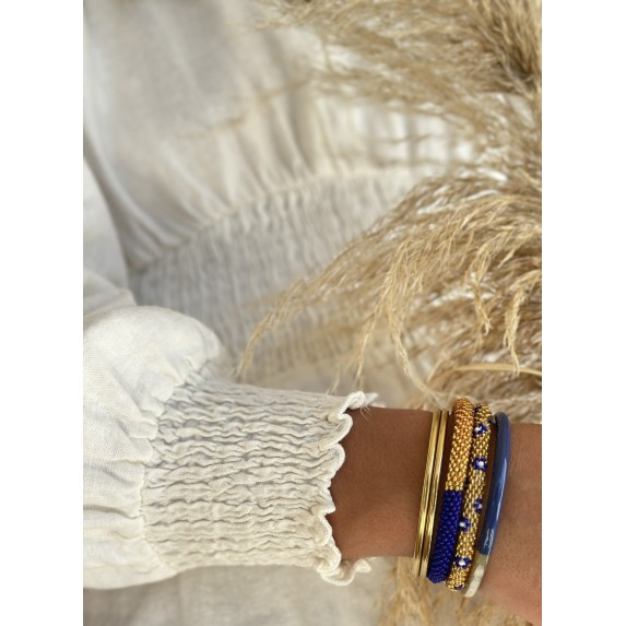 Bracelet népalais Or, bleu, blanc