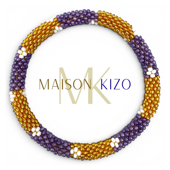Bracelet népalais Or, lilas, blanc