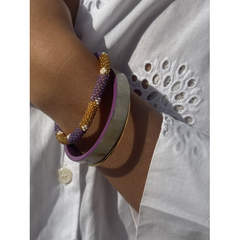 Bracelet népalais Or, lilas, blanc