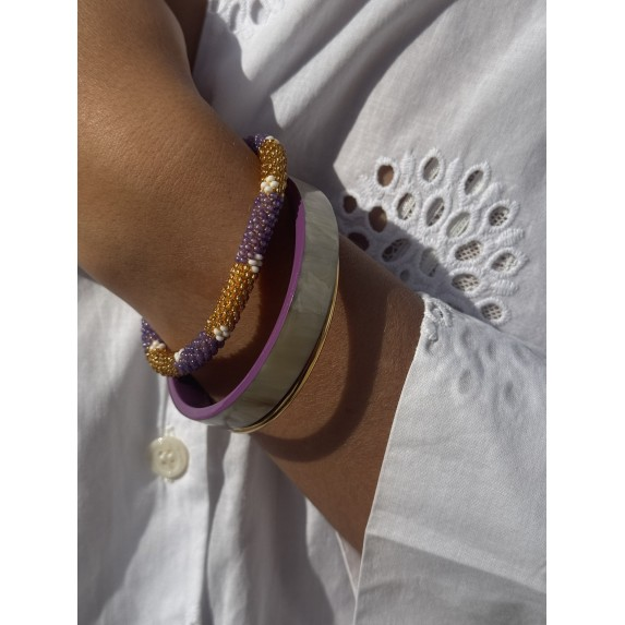 Bracelet népalais Or, lilas, blanc
