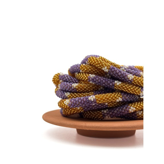 Bracelet népalais Or, lilas, blanc