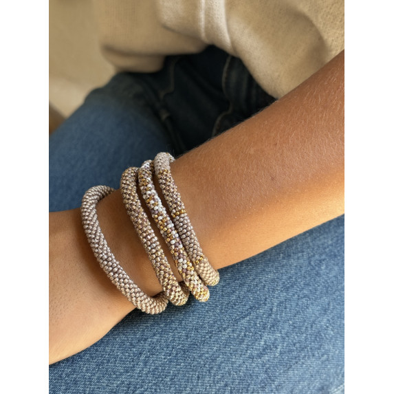Bracelet népalais Taupe, cuivré, blanc