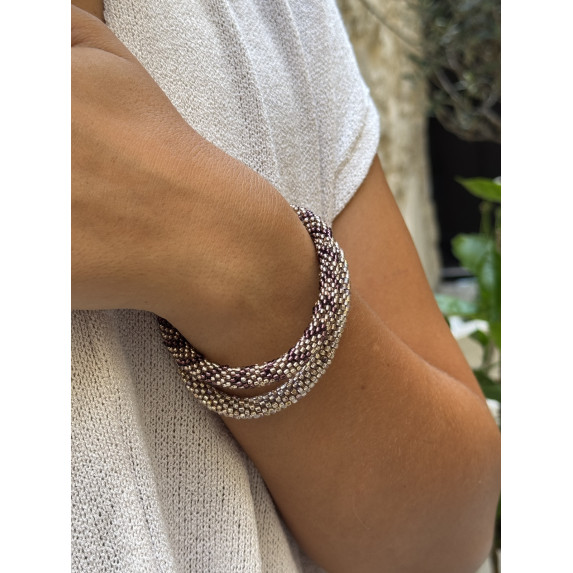 Nepalesisches Armband Rosa, Blau, Gold