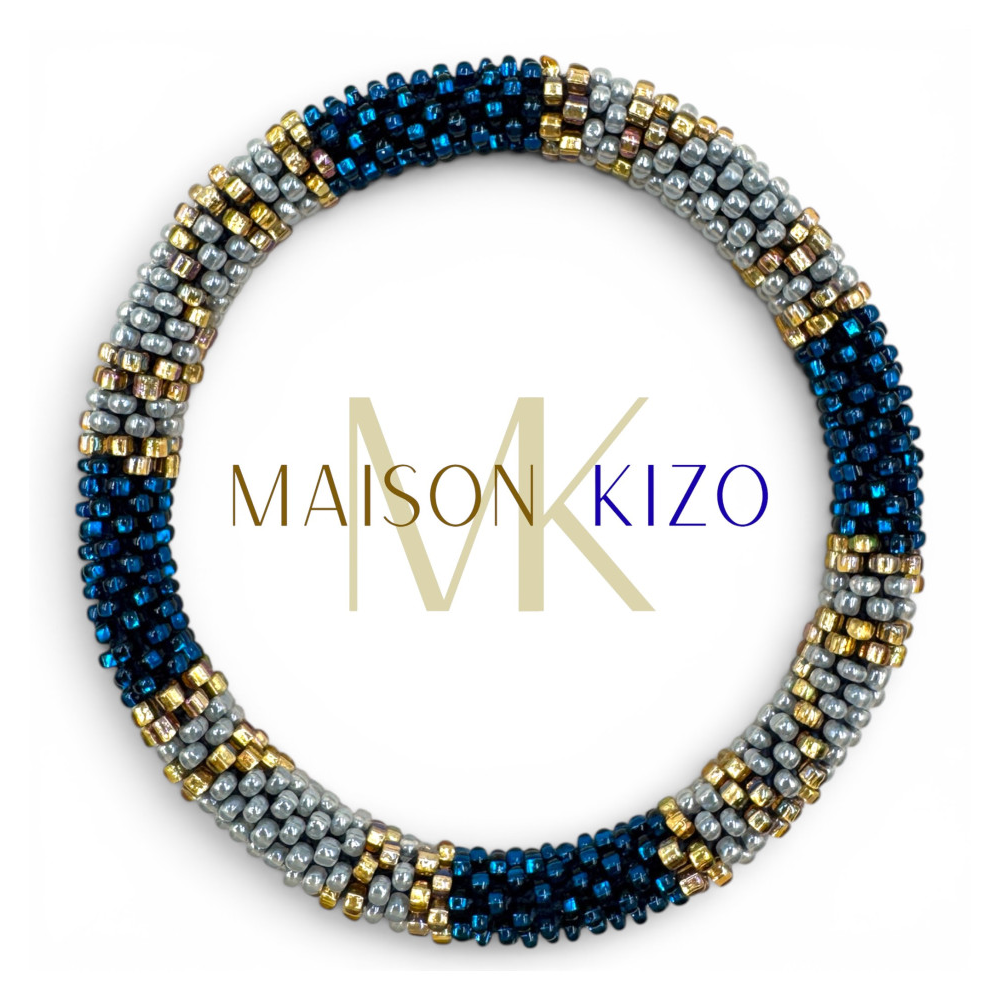 Nepalesisches Armband Rosa, Blau, Gold