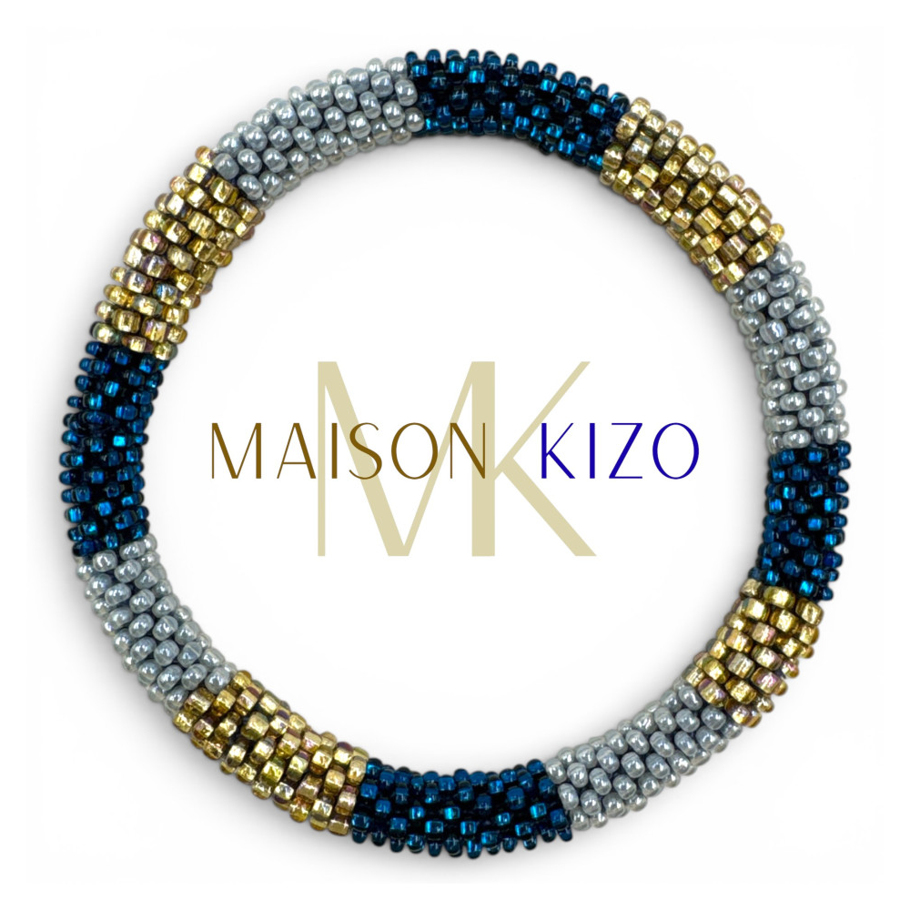 Nepalesisches Armband Rosa, Blau, Gold