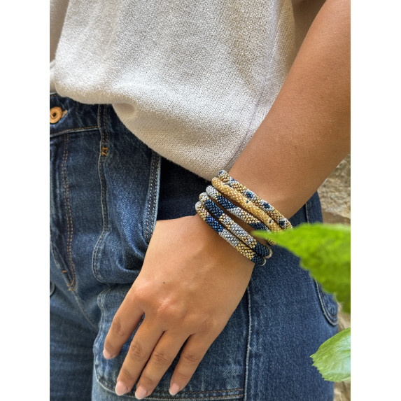 Nepalesisches Armband Rosa, Blau, Gold