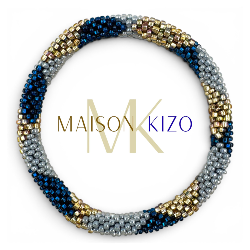 Bracelet népalais Bleu, gris, doré