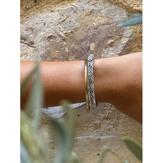 Nepalesisches Armband Rosa, Blau, Gold