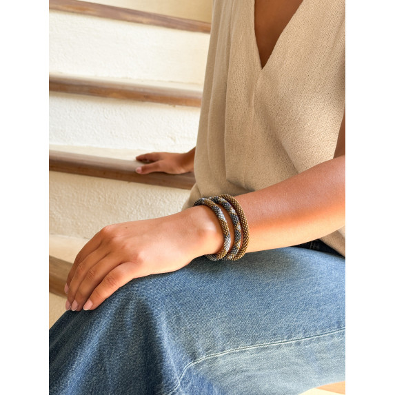 Nepalesisches Armband Rosa, Blau, Gold