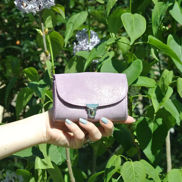 Portefeuille Royal cuir pailleté - Lilas doré